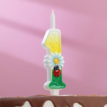 Candle for the cake "Chamomile", 10.2 cm, multi -colored number "1"
