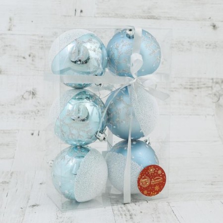 Set of balls plastic D-8 cm, 6 pcs "snowy forest" blue and white-1