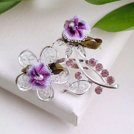 Brooch "Flower branch" duet, purple color in silver-1
