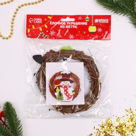 Set for creativity - Create the New Year's decoration "Wreath - Snowman with a broom"-4