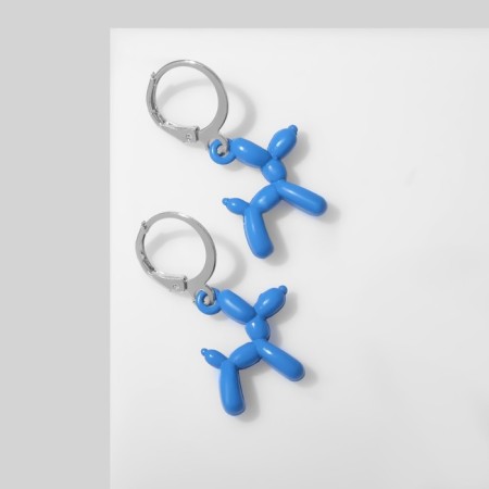 Earrings "Dogs" toy, blue color in silver-1