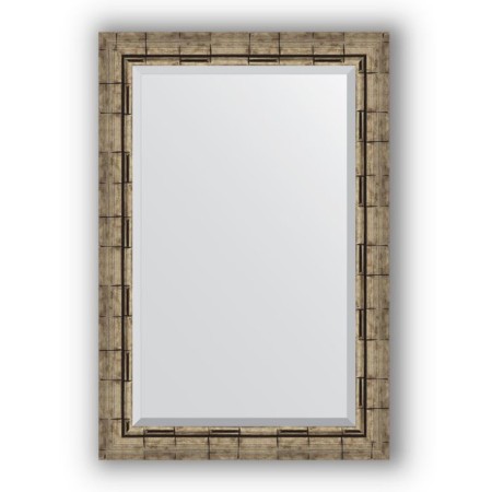 Mirror with fatset in the baguette frame - silver bamboo 73 mm, 63 x 93 cm, evoForm