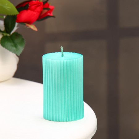 Candle-cylinder with faces, 5x7.5 cm, tiffany, metallic, 6 hours-1