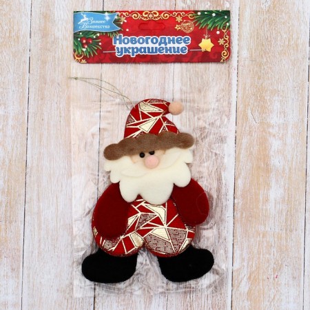 Soft suspension "Santa Claus in a suit with a geometric pattern" 8x13 cm, red-1