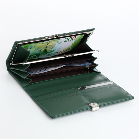 Women's wallet on magnets, green color-3