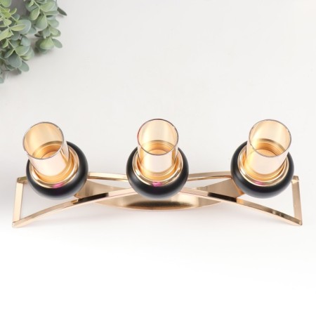 Summary metal, glass for 3 candles "Dark Knight" black matte with gold 40x25x12 cm-4