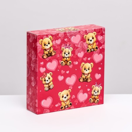 Box for 9 sweets with a shell, pink "bears" 13.7 x 13.7 x 3.5 cm-2
