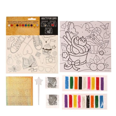 Set for creativity. Frescoes with sand "Sweet mood" + 9 flowers of sand 4 g, sparkles, stack-2