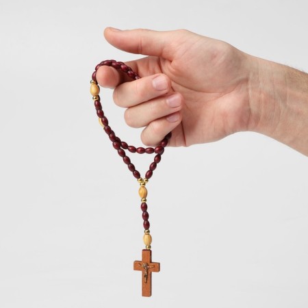 Parsing wooden "Orthodox" 50 beads through a ball, with a cross, a dark brown color-2
