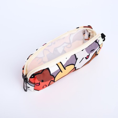School backpack of textiles on a zipper, 3 pockets, pencil case, brown color/orange color-9