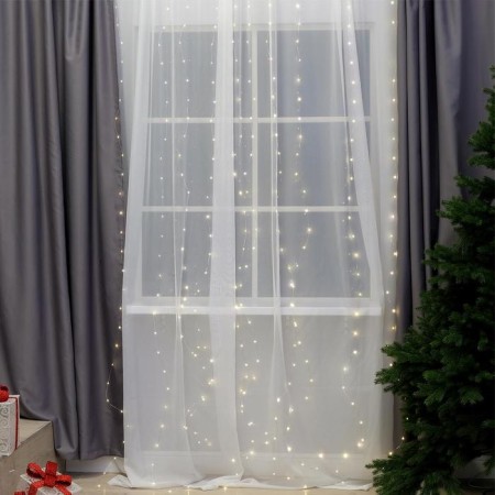Garland "Curtain" 2.8 × 3 m dew on hooks, with a remote control, IP20, silver thread, 300 LED, glow warm white, 8 modes, USB-5