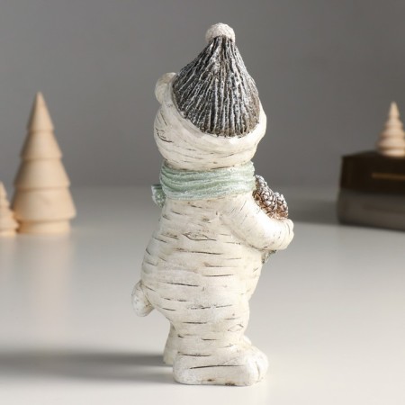 Polystone souvenir "Bear in a hat and a scarf with an armful of cones" 7.5x9.5x18.5 cm-2