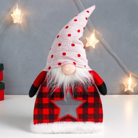Interior Light doll "Santa Claus in a checkered caftan, a cap in peas, asterisk" 41x24x6 cm 75679-1