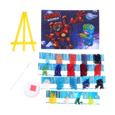 Diamond mosaic with partial filling on the stand for children "Game World", 15 x 21 cm-3
