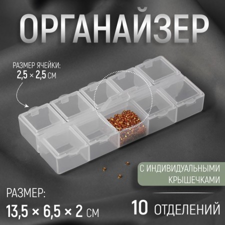 Organizer for decor, 10 departments, 13.5 × 6.5 × 2 cm, transparent color
