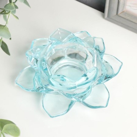 Glass of glass per 1 candle "Lotus" blue 5.5x12x12 cm-1