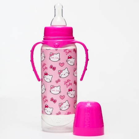 Little Kitty feeding bottle, classic throat, 3 months, 250 ml., Cylinder, with handles-3