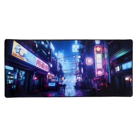 Коврик для мыши, 40х90х0.3 см, оверлок, город в стиле cyberpunk
