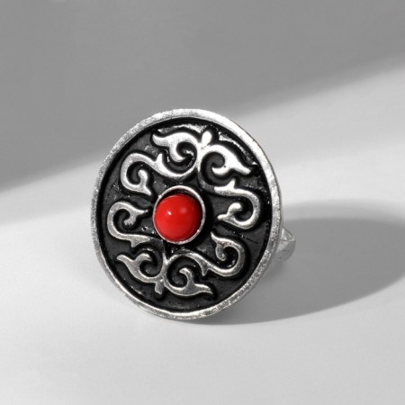 Ring of the "ethnic" patterned circle, red color in black silver, dimensionless-3