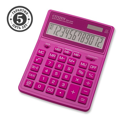 Citizen desktop calculator "SDC-444xrpke", 12-bit, 155 x 204 x 33 mm, double power, pink
