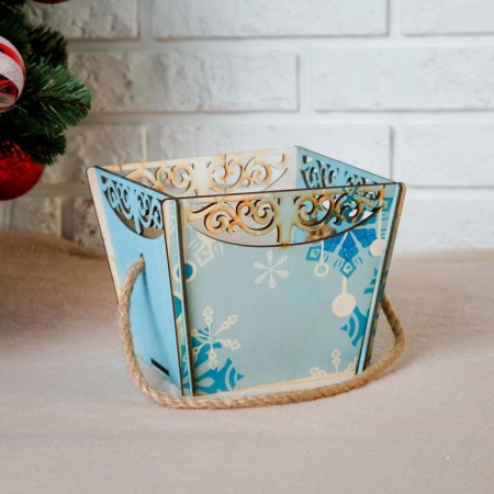 Kashpo wooden "basket, with snowflakes", self-assembled, handle- cord, 17.9 × 17.3 × 14.2 cm