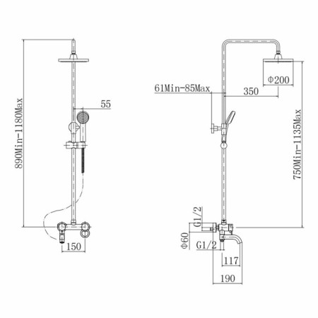 The shower system Fashun A2422, pour 117 mm, with a tropical shower, hand watering can, brass, chrome 968660-1