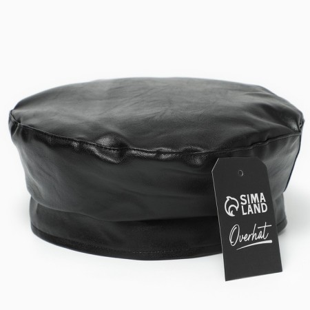 Leather beret, black color, rr 56cm-5