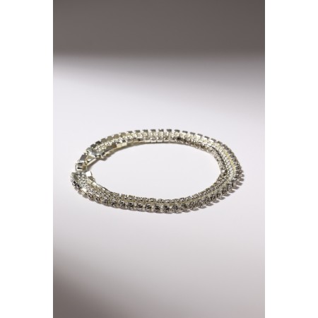 Bracelet with rhinestones "shining" a double thread with an interval, white color in silver, 18 cm-1