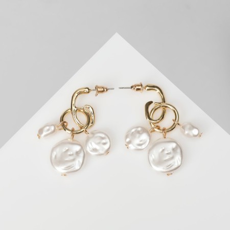 Earrings with pearls "Artemis" Trio, white color in gold