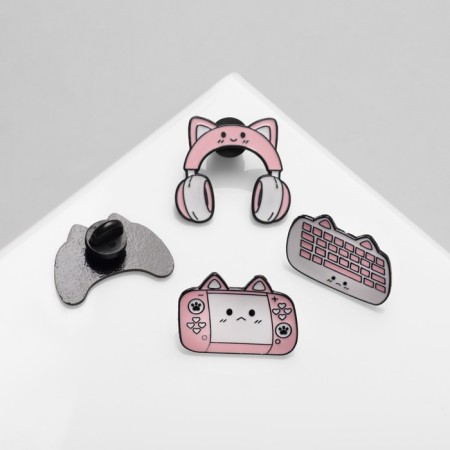 Set of icons (4 pcs.) "Cot-gadgets", white-pink color in ferrous metal-3