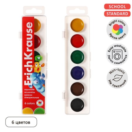 Акварель 6 цветов пластик ErichKrause Jolly Friends, с европодвесом