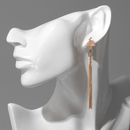 Hanging earrings with the rhinestones "Odyssey" a triangle, the color is white in gold-2
