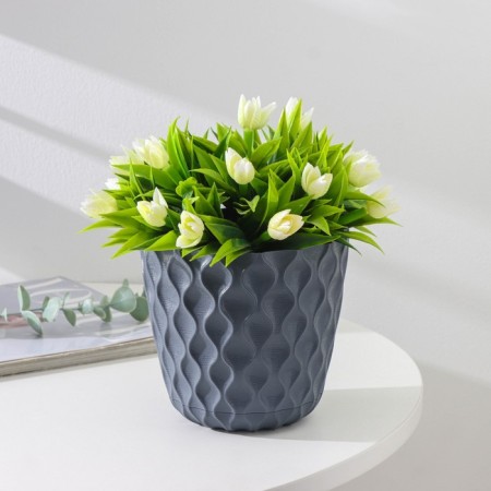 Pot for flowers with a pallet "Wave", 1.4 l, d = 14.5 cm, color gray color