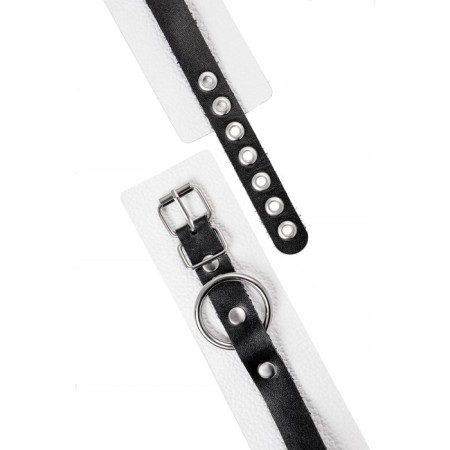 The shackles of Pecado BDSM, soft, with one strap, with grirts, genuine leather, white-black-5