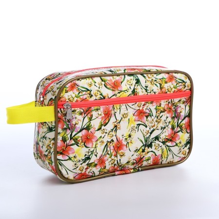 Cosmetic bag with lightning, beige/yellow/pink color