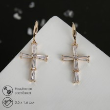 Earrings with rhinestones “Spark crosses” White color in gold