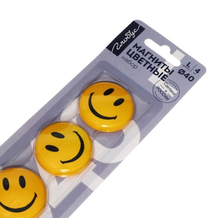 Magnets for boards "Smiley" 40 mm, 4 pieces, Globus yellow-4