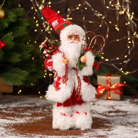 Santa Claus "in a red fur coat, cap and gifts" 30 cm
