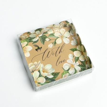 Cookie box, confectionery packaging with PVC lid, "bee", 13 x 13 x 3 cm-1