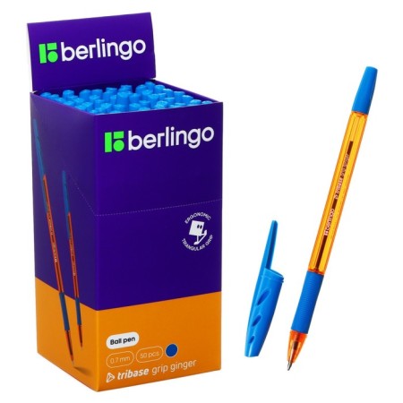 Ballpoint handle Berlingo "Tribase Grip Ginger", 0.7 mm, flu, light blue
