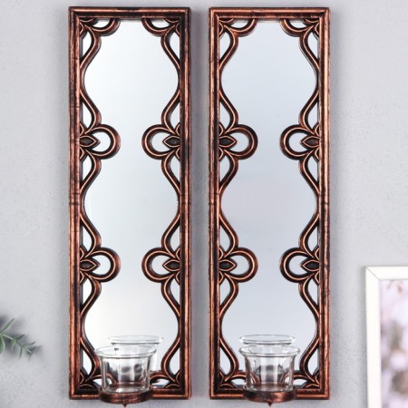 Climber Plastic, glass for 1 candle "Mirror patterns" set 2 pcs D-4 cm bronze 8x13x40 cm 90688-1