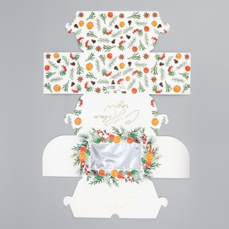 Folding box for 2 cupcakes with the window “Happy New Year!”, Mandarins, 10 x 16 x 10 cm, New Year-6