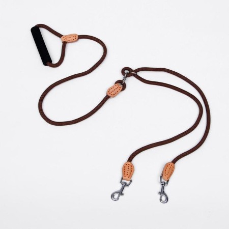 Land 8 mm with a pack for 2 dogs, polyester and genuine leather, 73 + 2x57 cm, brown-4