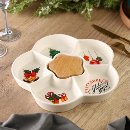 New Year! Menzhitsa New Year's ceramic "Happy New Year", 24 cm, white color-3