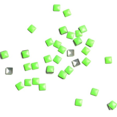 Metal, square rhinestones, 3x3, neon green, 50 pcs