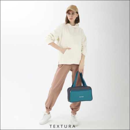Lightning bag, external pocket, textura, gray/turquoise color-5