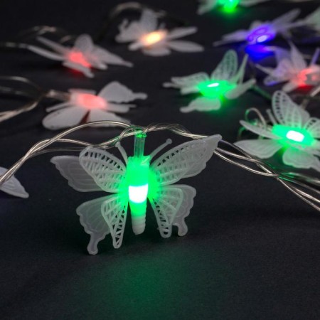 Garland “thread” 5 m with nozzles “Small butterflies”, IP20, transparent thread, 20 LED, glow of multi (RG/RB), blinking, 220 V