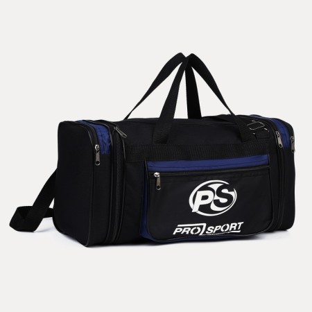 Sports bag with lightning, with an increase, 3 outer pockets, a long belt, black/blue color