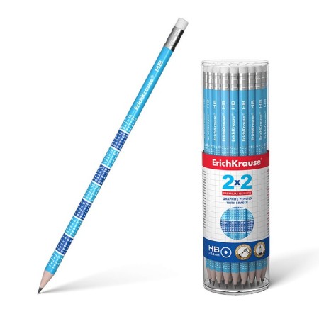 Chernographic pencil with Erich Krause 2x2 "Multiplication table", hb, barn d = 2.2 mm, wood, round in a tube, blue case