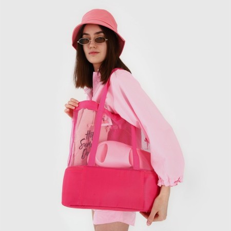 Bag - beach choper with thermo -karman, 42x37x15 cm, pink color-6